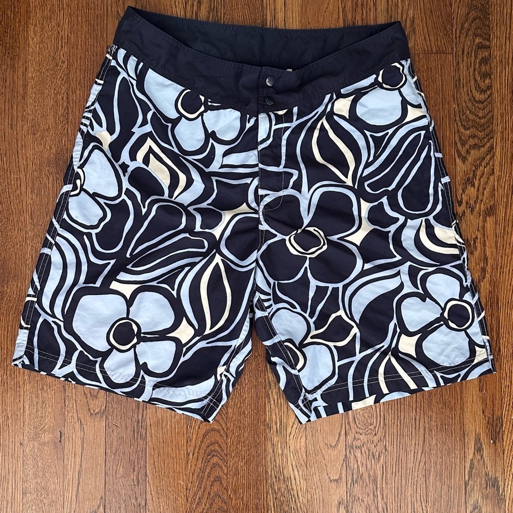 J. Crew Black and White Floral Men's Hybrid/ Board Shorts